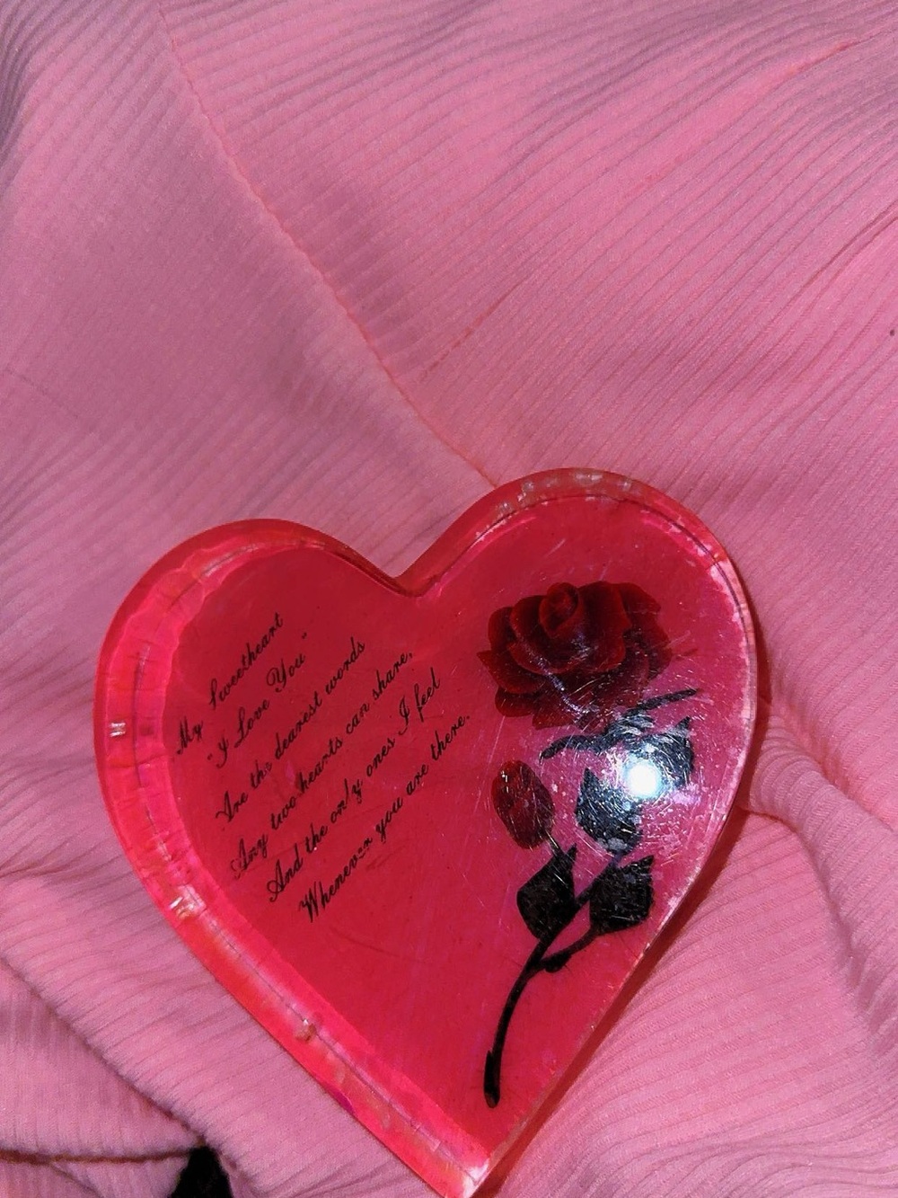 Pink Heart-Shaped Decorative Tray with Rose Accent - Picture 3 of 4